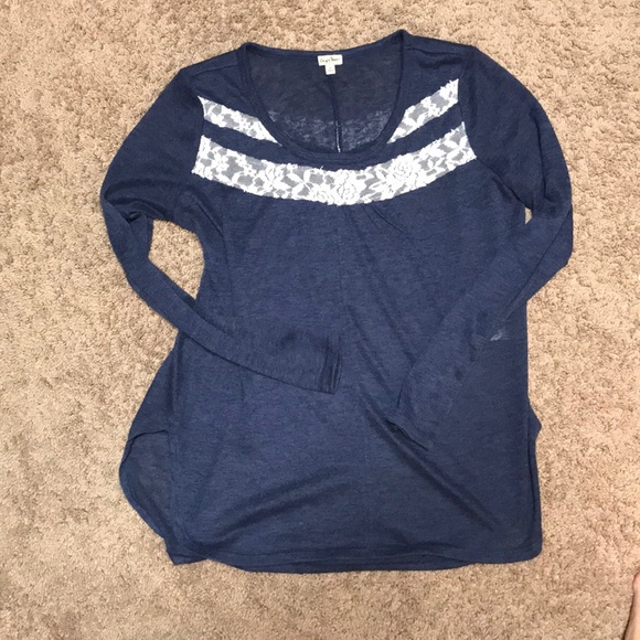 belk Sweaters Chip Pepper Navy And White Lace Sweatertop Poshmark